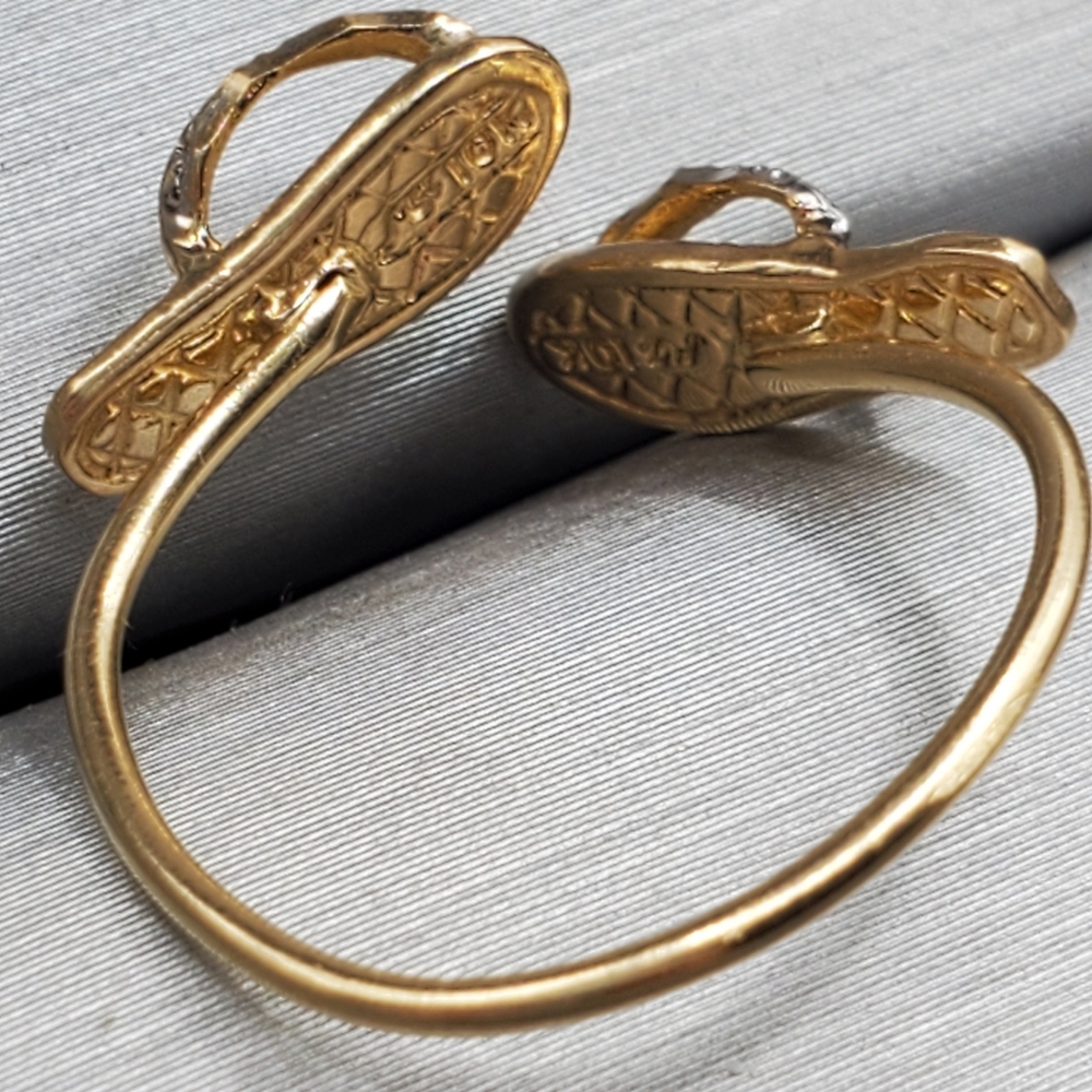 10k Solid Yellow & White Gold Double Flip Flip Beach Sandal Ring - Picture 6 of 8